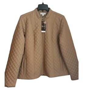 Kim Rogers Tan Women's The Quilted Jacket Large Size Giverny Beige Outerwear New